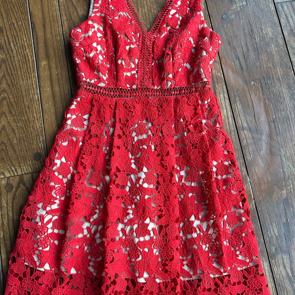 Francesca's Collections Red Lace Mini Dress